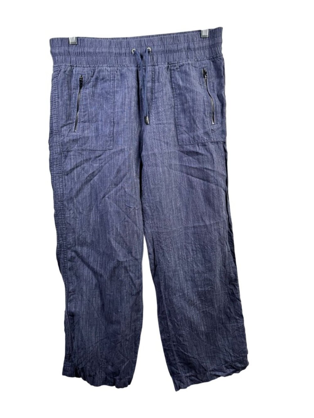 Athleta Cabo 100% Linen Textured Wide Leg Pants 12 Purple Elastic Drawstring